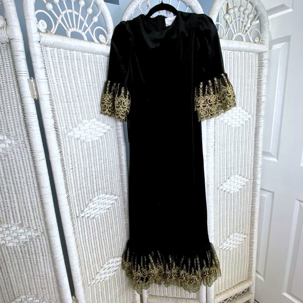 NWOT Pomander Place Tuckernuck Lilith Dress Black Velvet Gold Lace S Whimsigoth - Picture 10 of 10